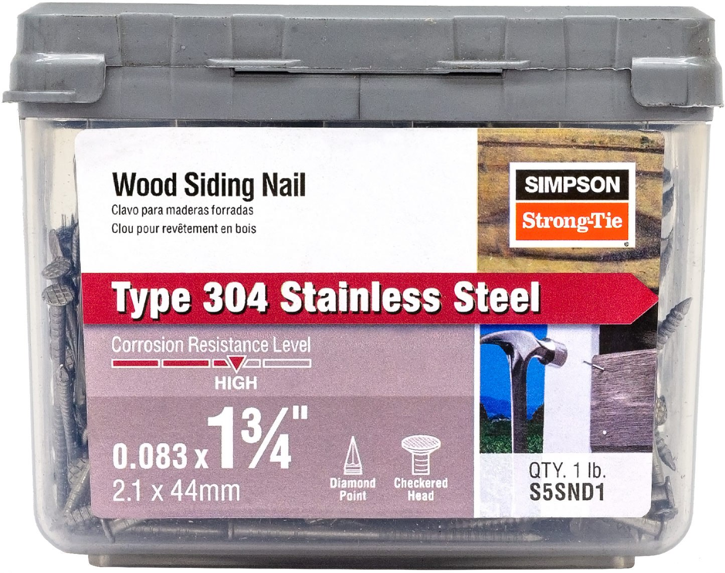 Simpson Strong-Tie S5SND1 Wood Siding Nail — 1-3/4-in. x .083-in. Type 304 Stainless Steel (1 lb.) (Pack of 800)