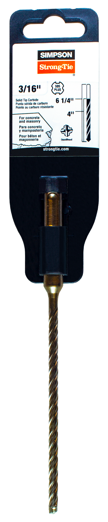 Simpson Strong-Tie MDPL01806S 3/16 in. x 6-1/4 in. SDS-plus® Shank Solid-Tip Carbide Drill Bit (Pack of 150)