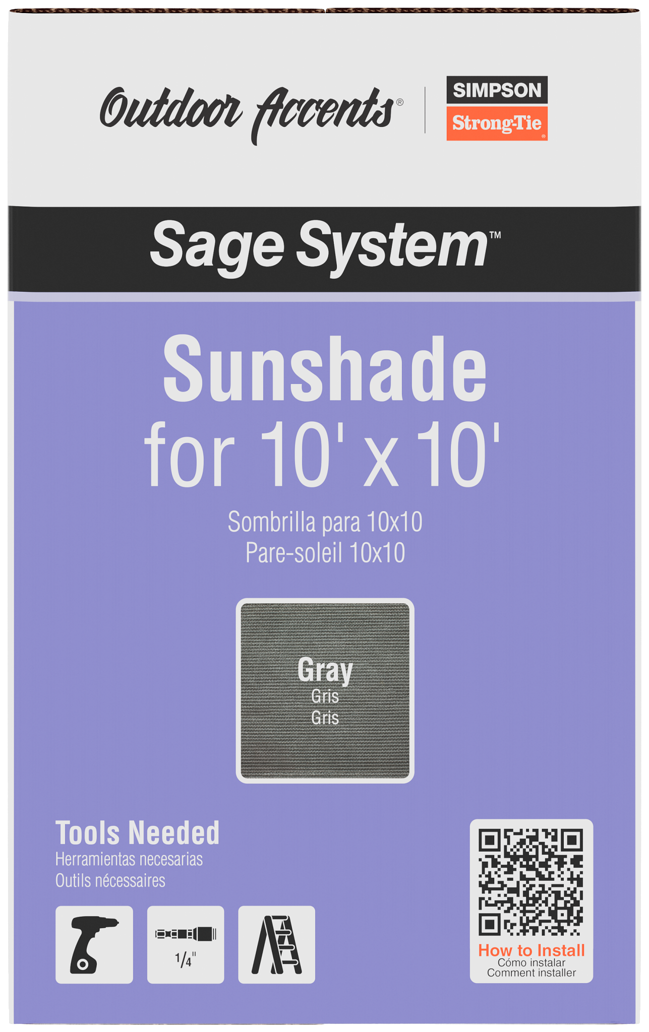 Simpson Strong-Tie SAGE-SHADE10X10G Outdoor Accents® Sage-Shade™ Sunshade for 10 ft. x 10 ft. Pergola, Gray