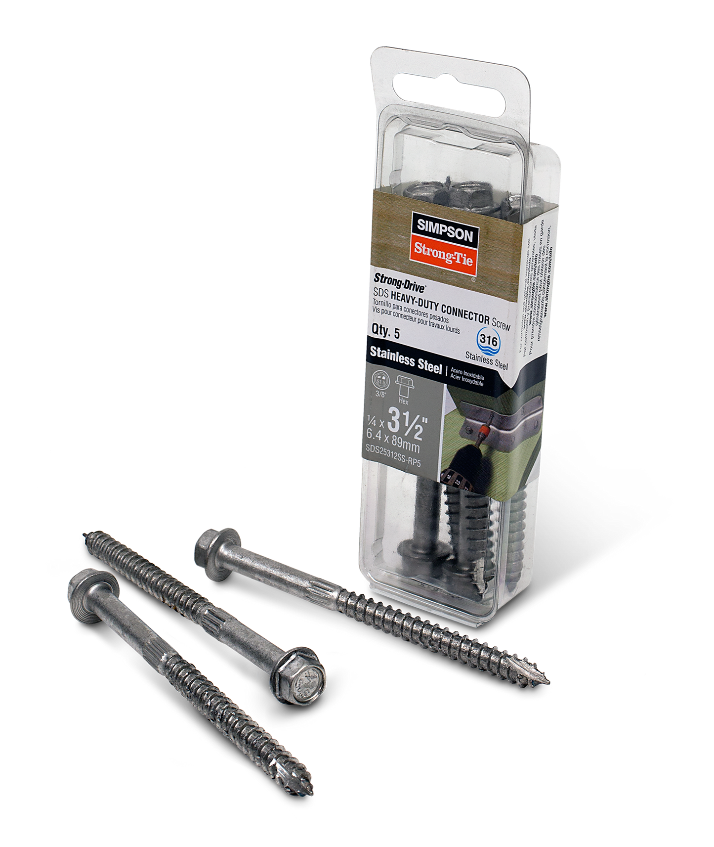 Simpson Strong-Tie SDS25312SS-RP5 Strong-Drive® SDS HEAVY-DUTY CONNECTOR Screw — 1/4 in. x 3 1/2 in. Type 316 (5-Qty)