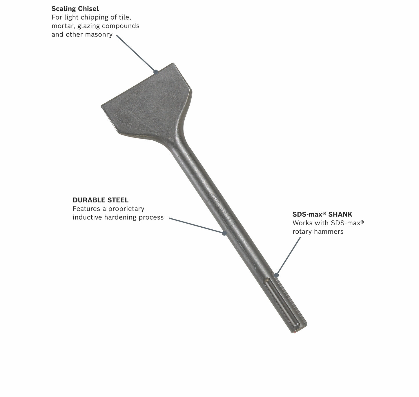 Cincel desincrustador BOSCH HS1910 de 3 pulg. x 12 pulg. SDS-max® para martillo de acero