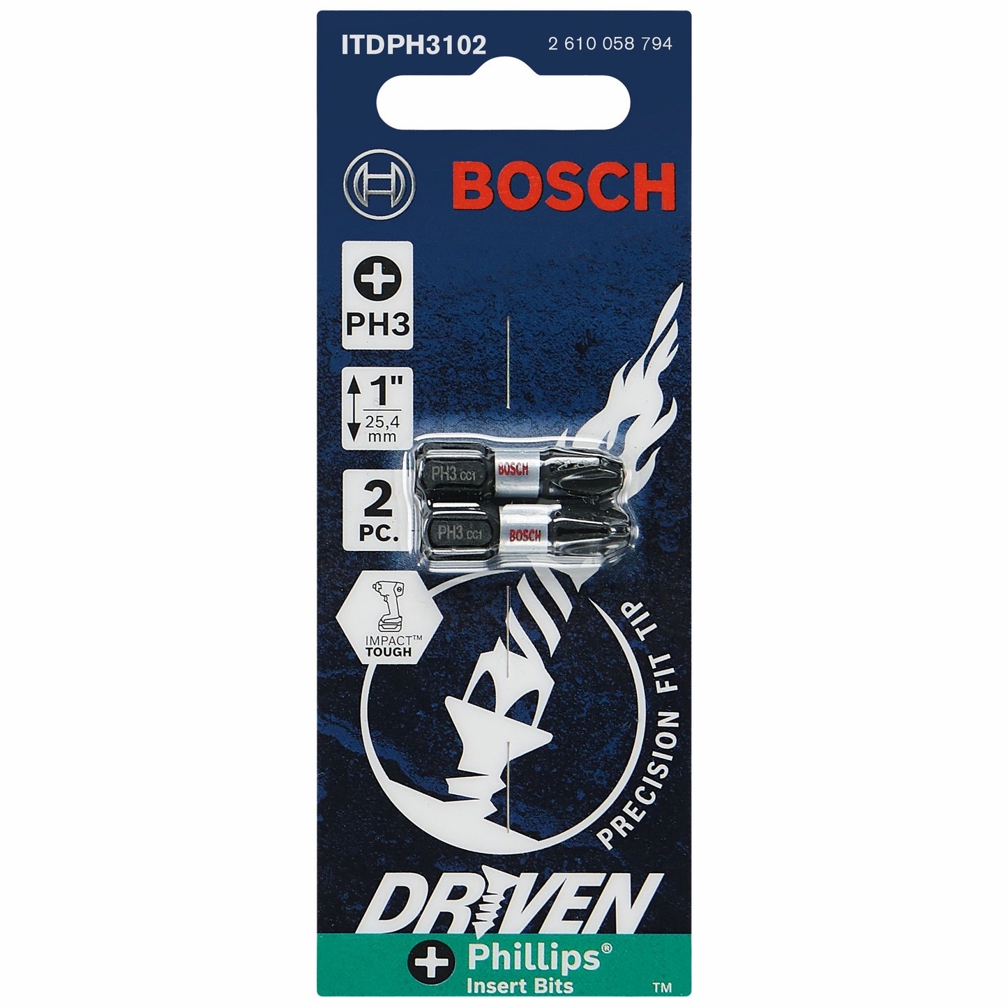 BOSCH ITDPH3102 2 pc. Driven 1 In. Impact Phillips® #3 Insert Bits