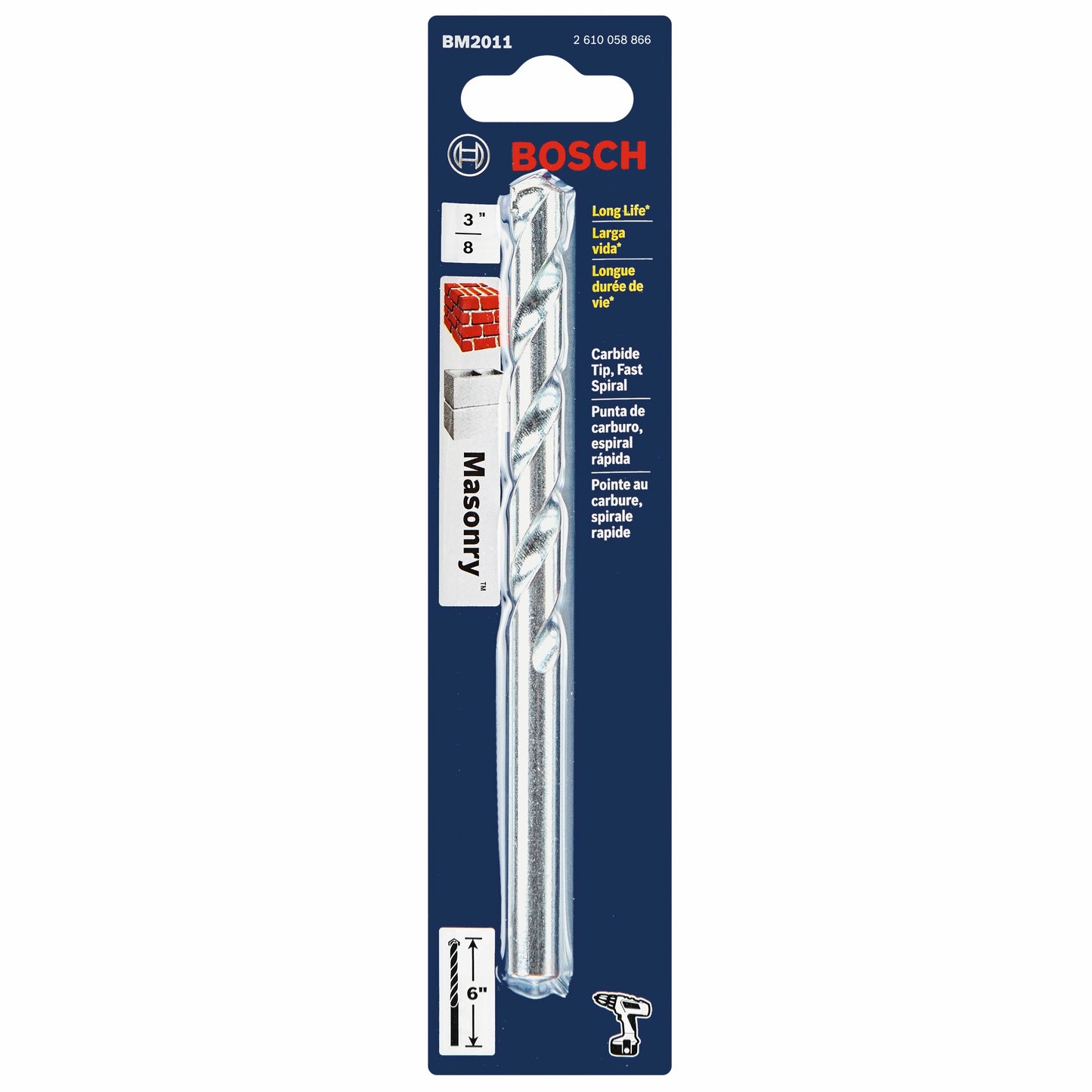 Broca rotativa de espiral rápida para mampostería BOSCH BM2011 de 3/8 pulg. x 4 pulg. x 6 pulg.