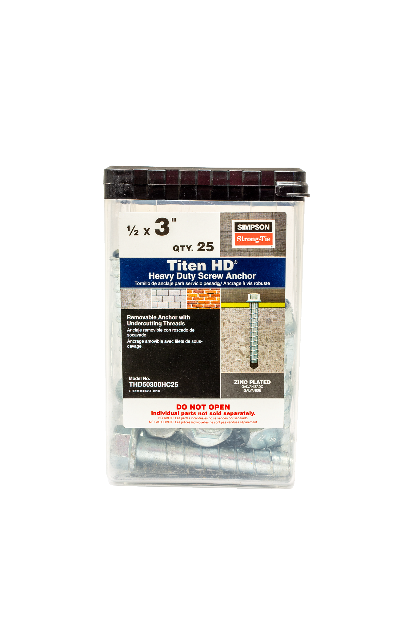 Simpson Strong-Tie THD50300H Titen HD (1/2" x 3") Heavy-Duty Screw Anchor - Zinc Plated (25 Pack)