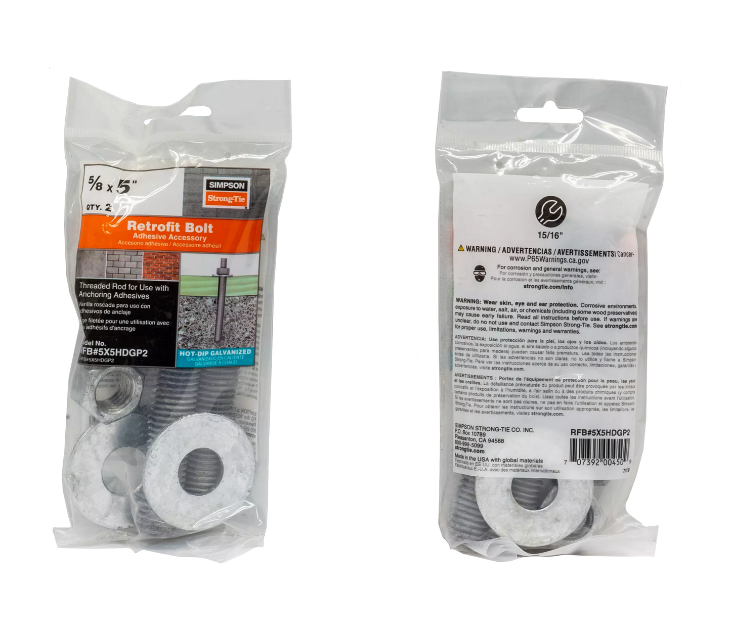 Simpson Strong-Tie RFB#5X5HDGP2 RFB 5/8 in. x 5 in. Hot-Dip Galvanized Retrofit Bolt (2-Qty)