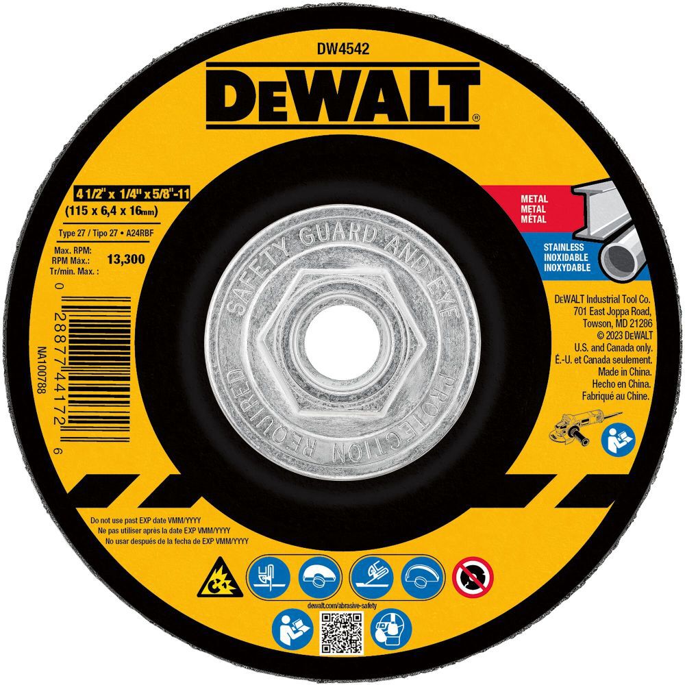 DEWALT DW4542 4" x 1/4" x 5/8" Metal & Stainless Grinding Wheel