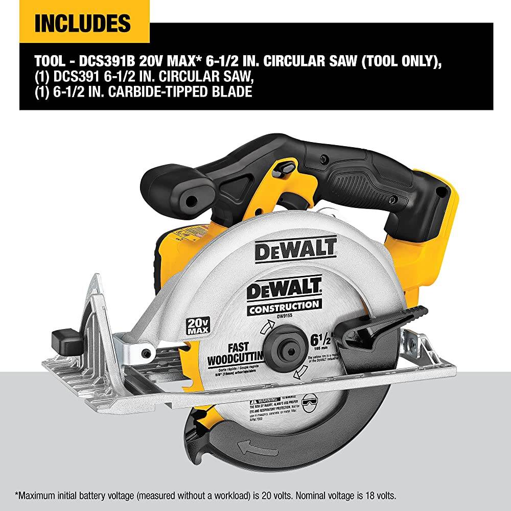 Sierra circular DEWALT DCS391B de 6-1/2 pulgadas y 20 V MÁX.* (solo herramienta)