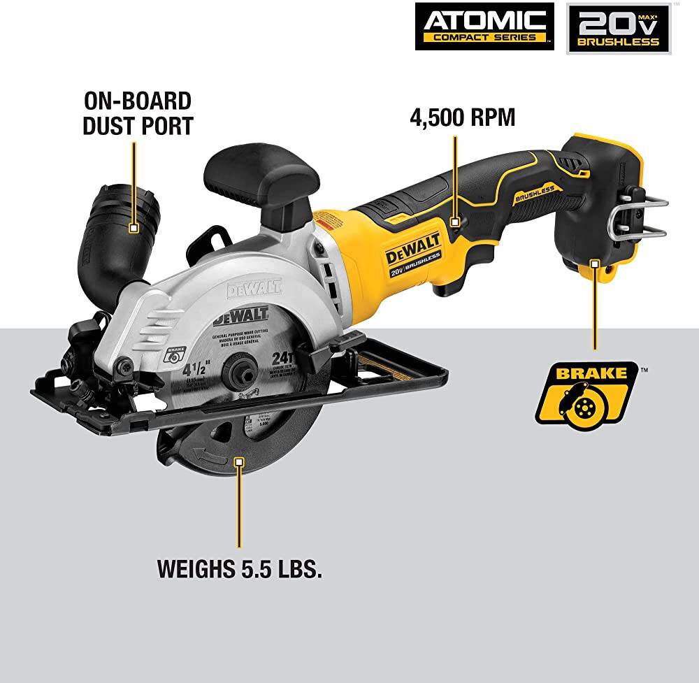 DEWALT ATOMIC 20V MAX* Circular Saw, 4-1/2-Inch, Tool Only (DCS571B)