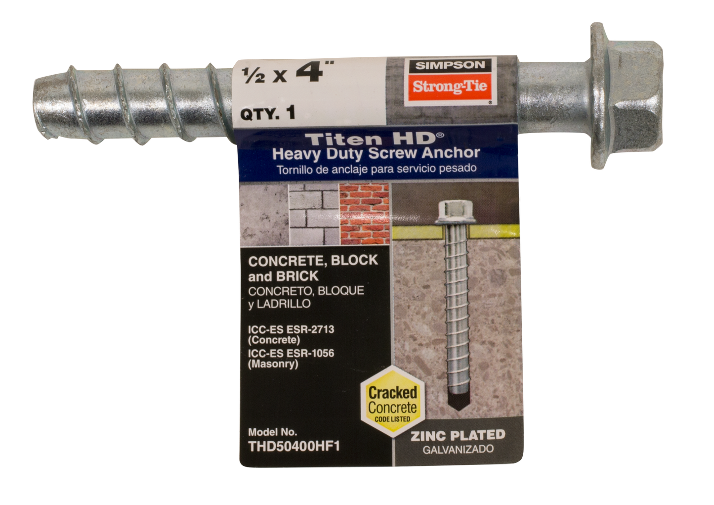Simpson Strong-Tie THD50400HF1 Titen HD® 1/2 in. x 4 in. Heavy-Duty Screw Anchor (Pack of 7440)
