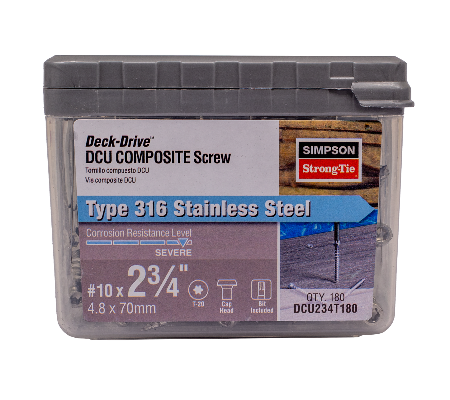 Simpson Strong-Tie DCU234T180 Deck-Drive™ DCU COMPOSITE Screw — #10 x 2-3/4 in. T20, Type 316 (180-Qty)