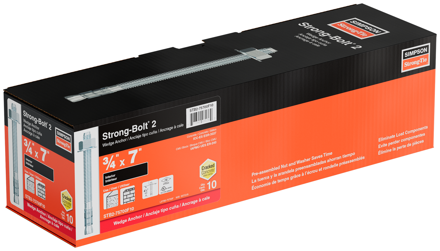 Simpson Strong-Tie STB2-75700F10 Strong-Bolt® 2 — 3/4 in. x 7 in. Wedge Anchor, Fully Assembled (10-Qty) (Pack of 252)