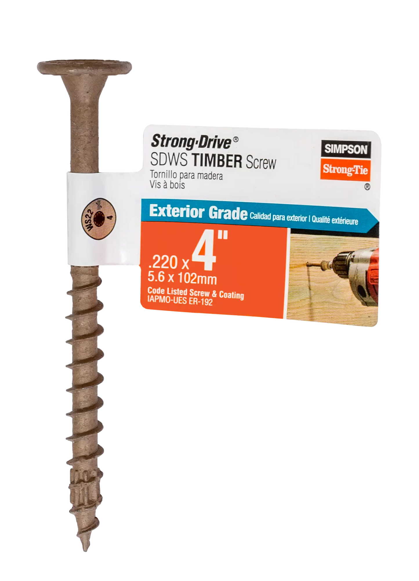 Simpson Strong-Tie SDWS22400DB-RP1 Strong-Drive® SDWS™ TIMBER Screw (Exterior Grade) — 0.220 in. x 4 in. T40, Tan (Pack of 40)