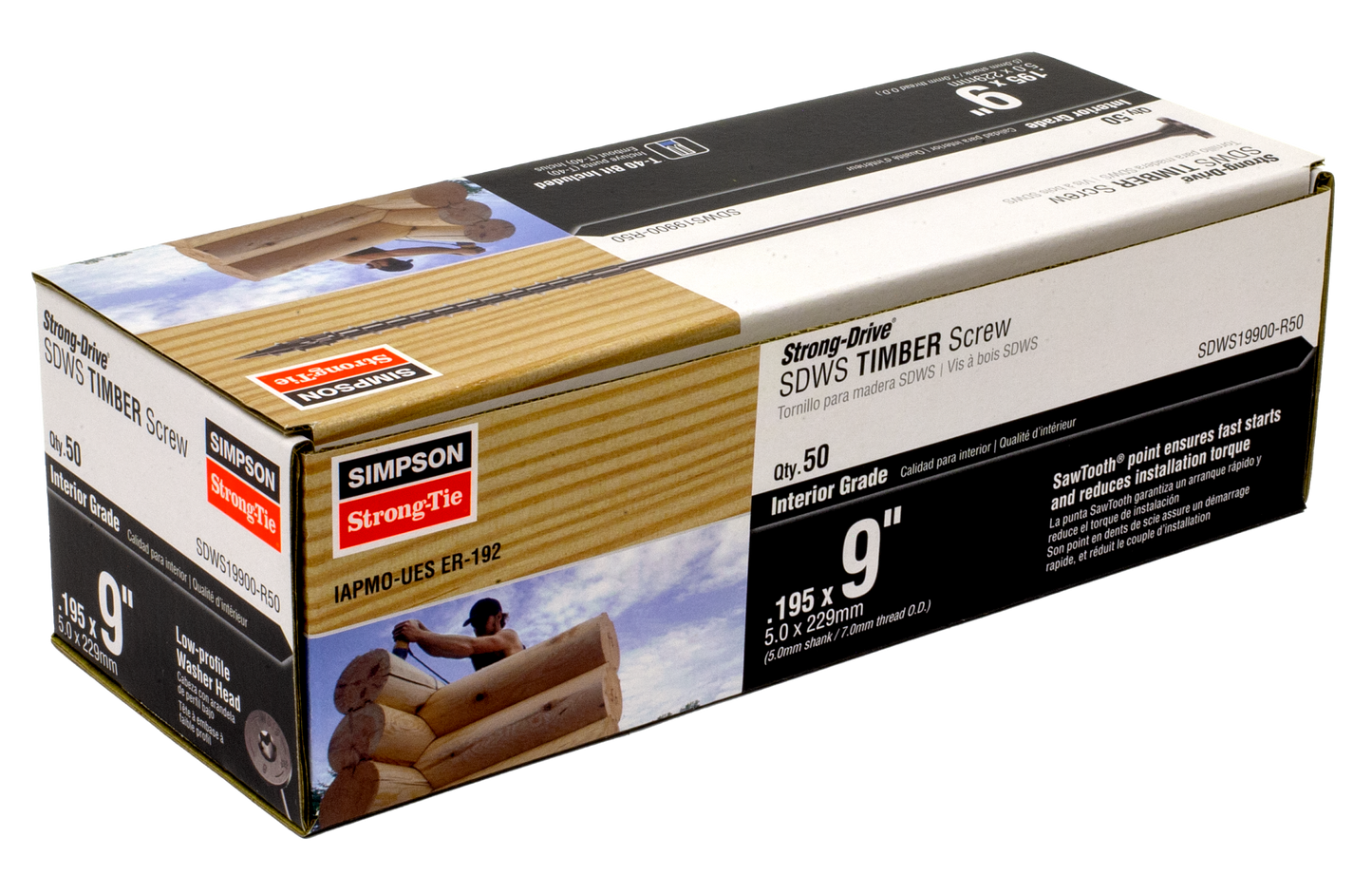Simpson Strong-Tie SDWS19900-R50 Strong-Drive® SDWS™ TIMBER Screw (Interior) — 0.195 in. x 9 in. E-coat® (50-Qty)