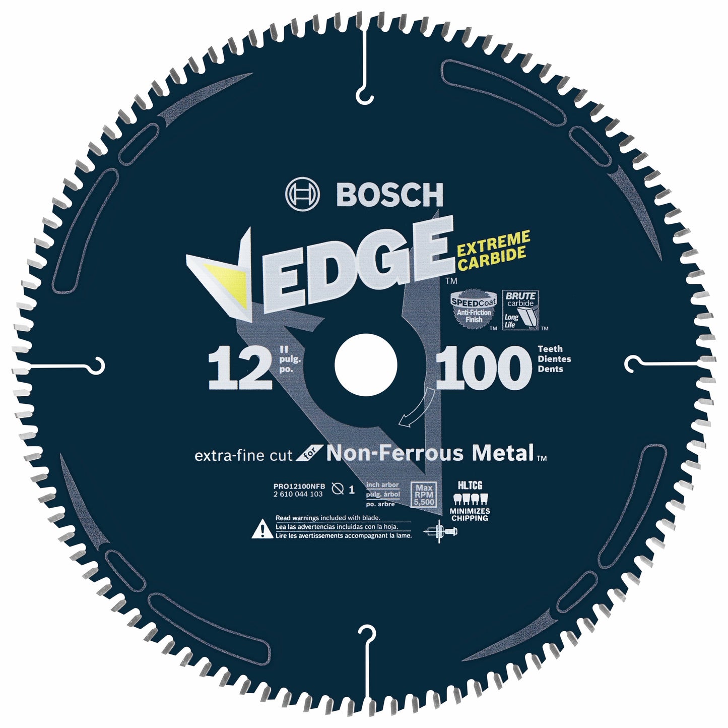 Hoja de sierra circular BOSCH PRO12100NFB de 12 pulgadas y 100 dientes para cortar metales no ferrosos