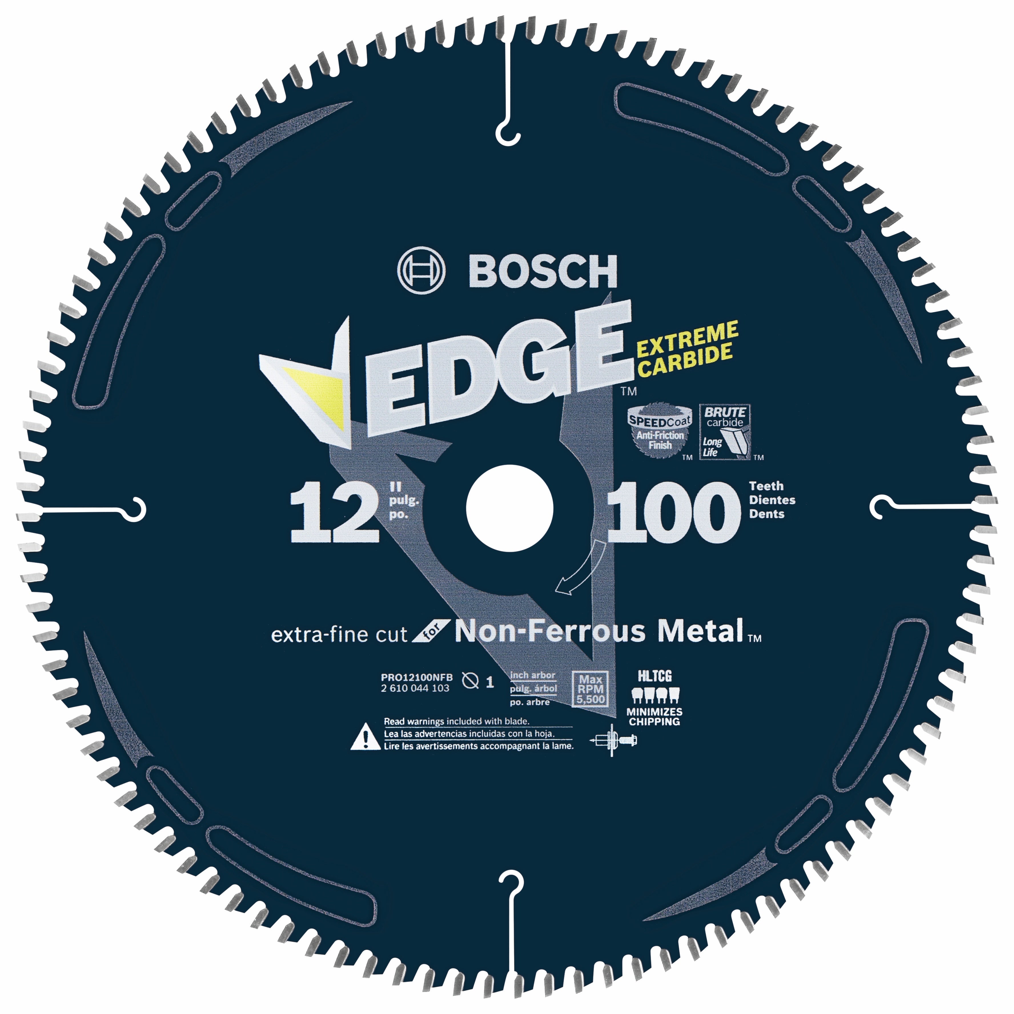Hoja de sierra circular BOSCH PRO12100NFB de 12 pulgadas y 100 dientes para cortar metales no ferrosos
