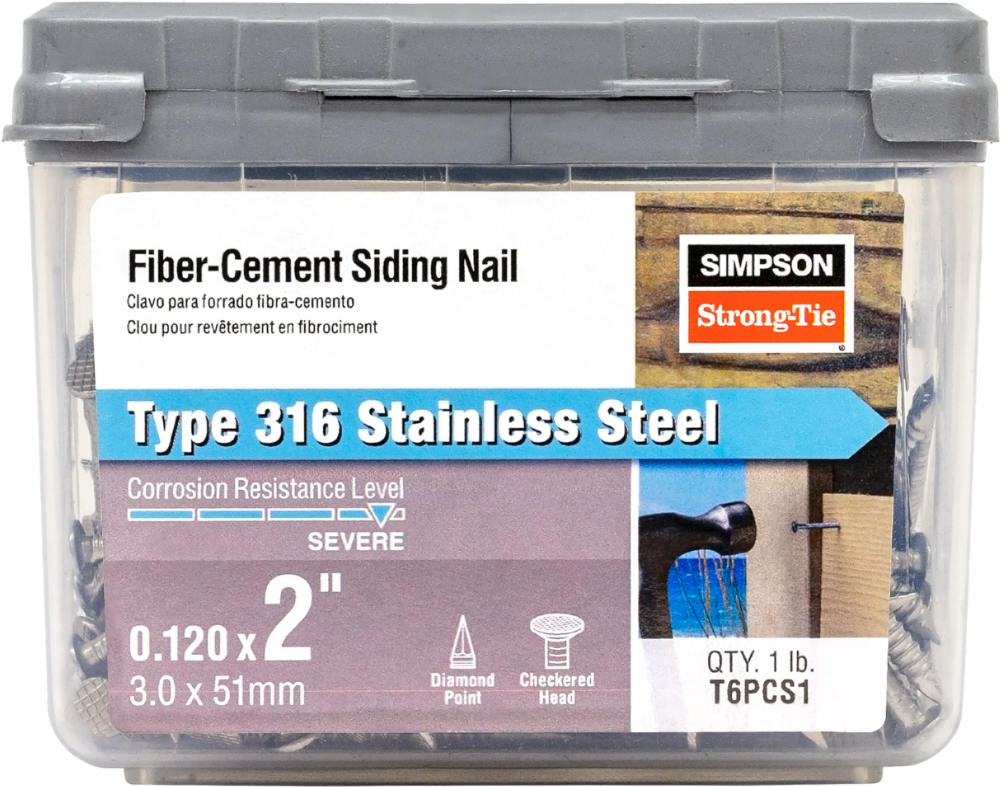 Simpson Strong-Tie T6PCS1 Fiber-Cement Siding Nail — 2 in. x .120 in. Type 316 Stainless Steel (1 lb.) (Pack of 10)