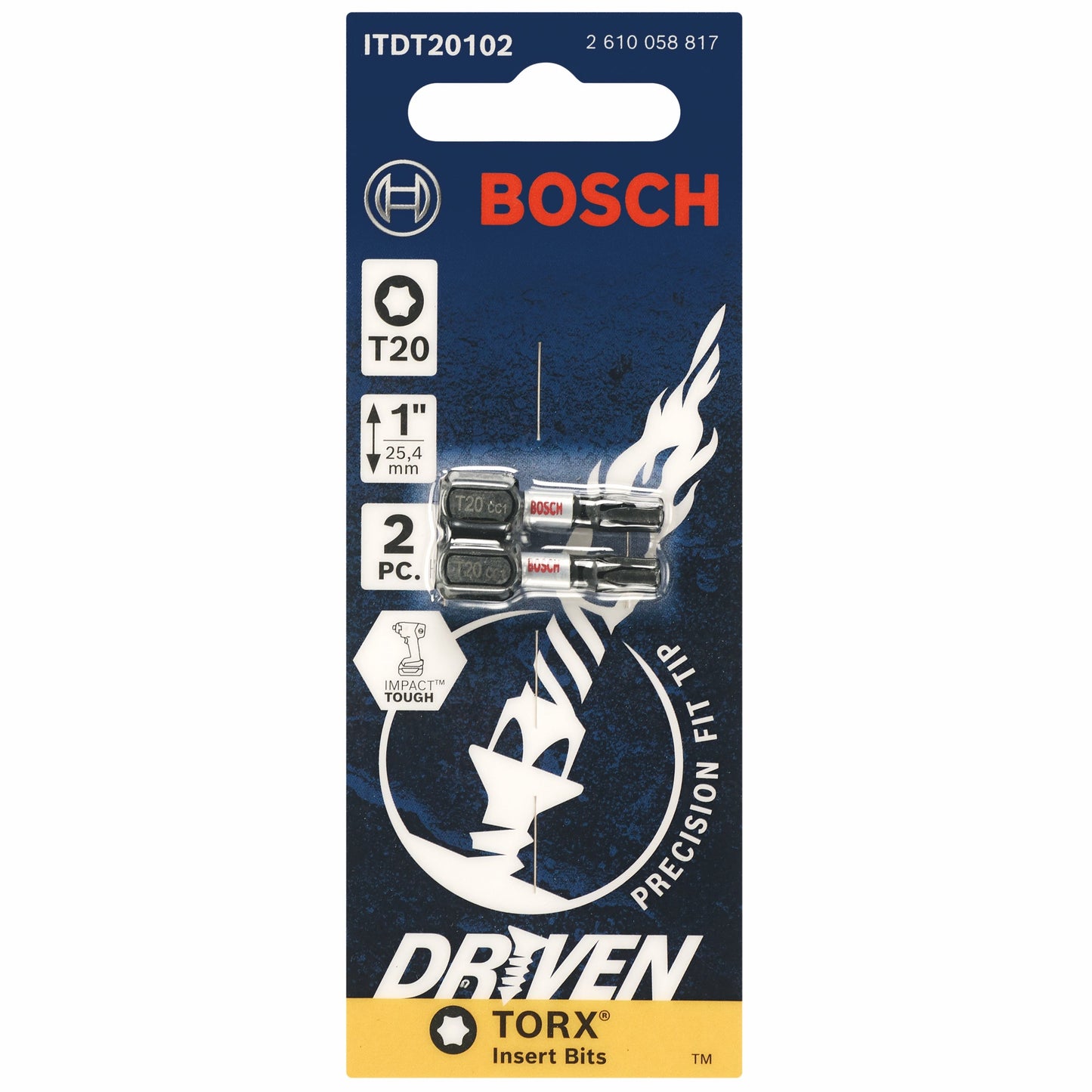 BOSCH ITDT20102 2 pc. Driven 1 In. Impact Torx® #20 Insert Bits