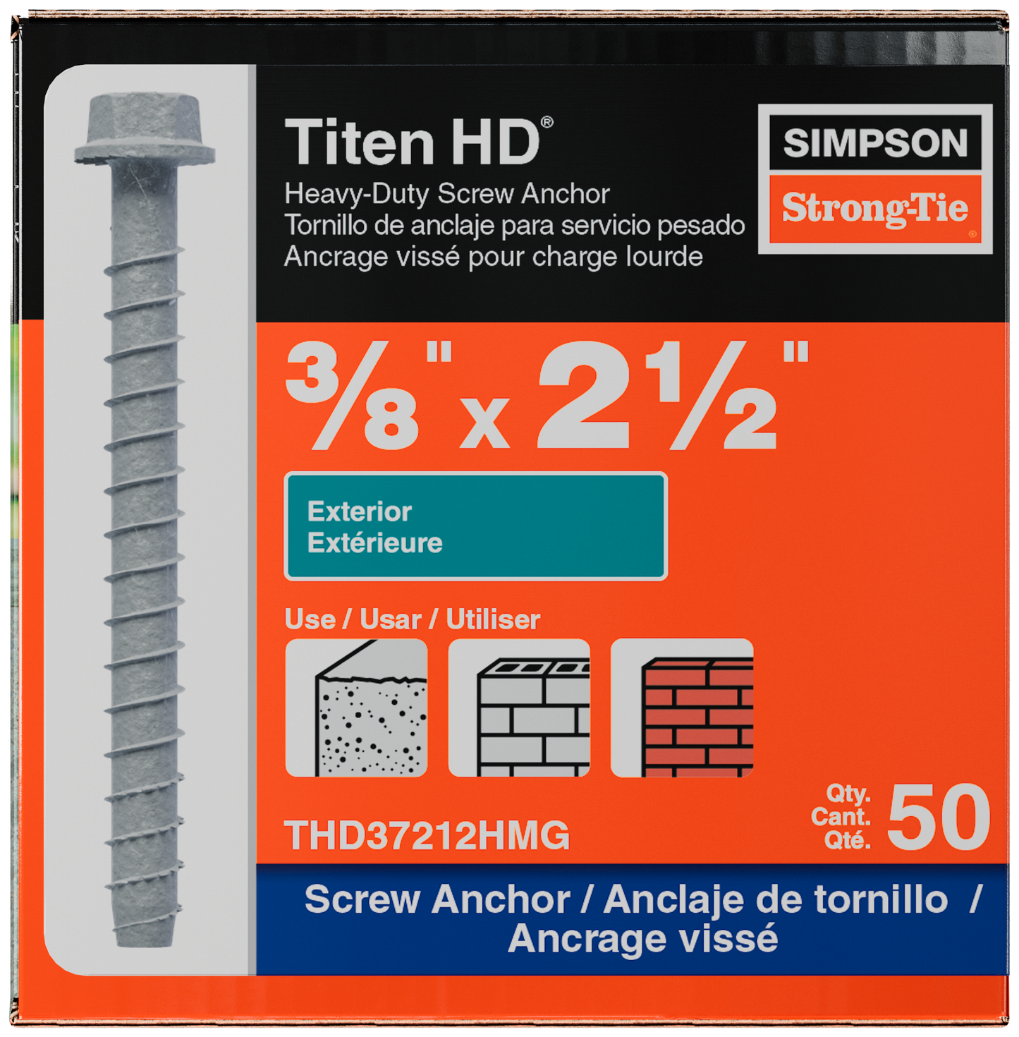 Simpson Strong-Tie THD37212HMG Titen HD® 3/8 in. x 2-1/2 in. Mechanically Galvanized Heavy-Duty Screw Anchor (50-Qty)