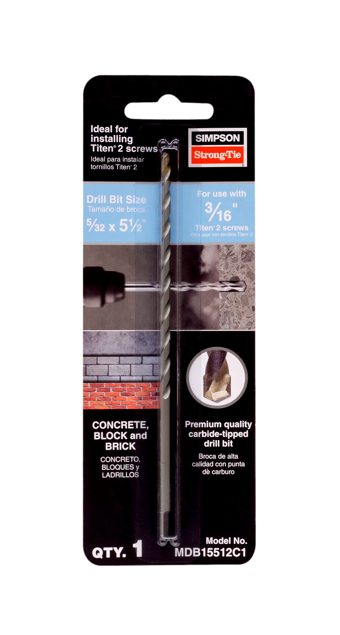 Simpson Strong-Tie MDB15512C1 Titen Turbo™ 5/32 in. x 5-1/2 in. Screw-Anchor Drill Bit