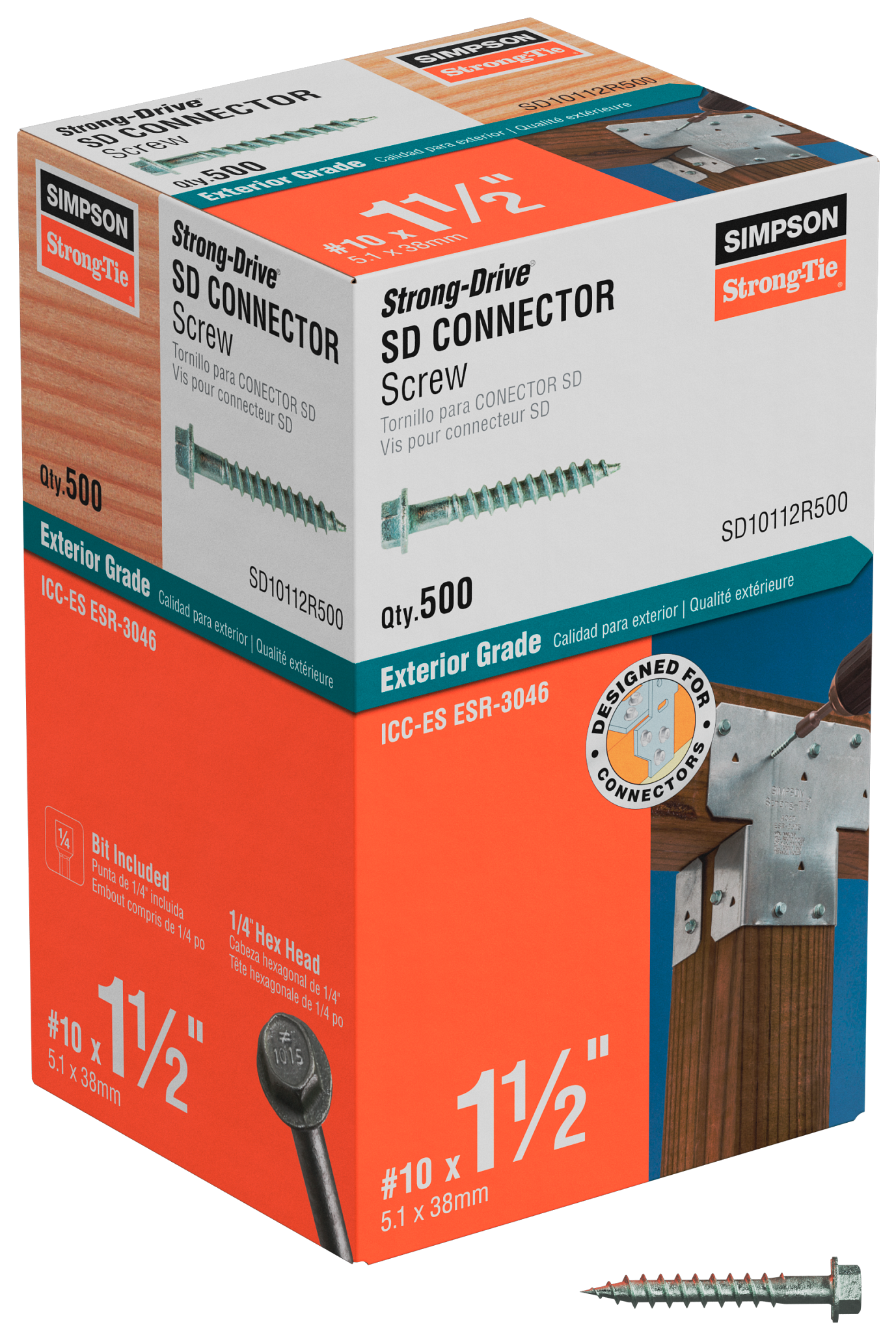 Simpson Strong-Tie SD10112R500 Strong-Drive® SD CONNECTOR Screw — #10 x 1-1/2 in. 1/4-Hex Drive, Mech. Galv. (500-Qty) (Pack of 408)