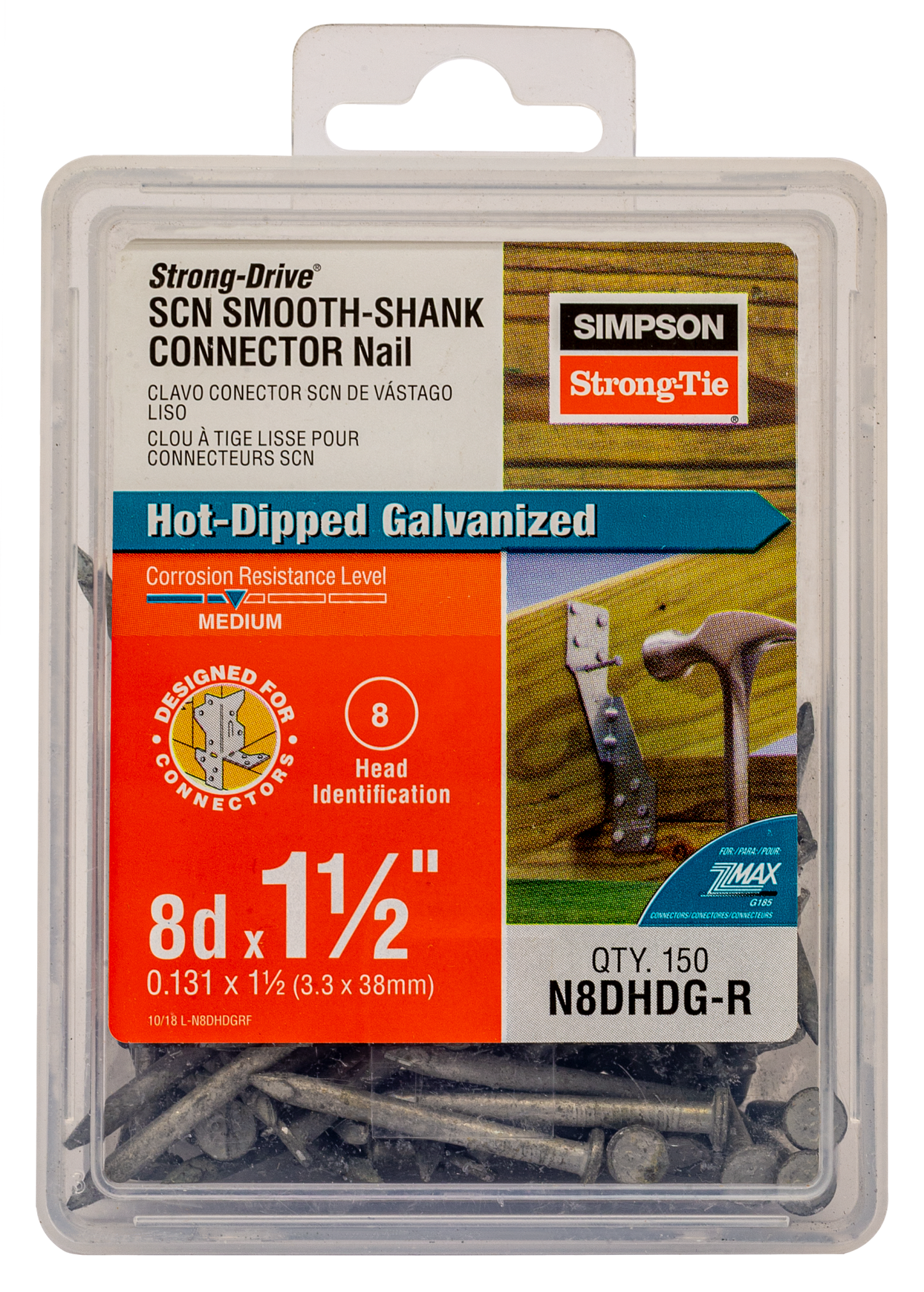 Simpson Strong-Tie N8DHDG-R Strong-Drive® SCN SMOOTH-SHANK CONNECTOR Nail — 1-1/2 in. x 0.131 in. HDG (150-Qty) (Pack of 12)