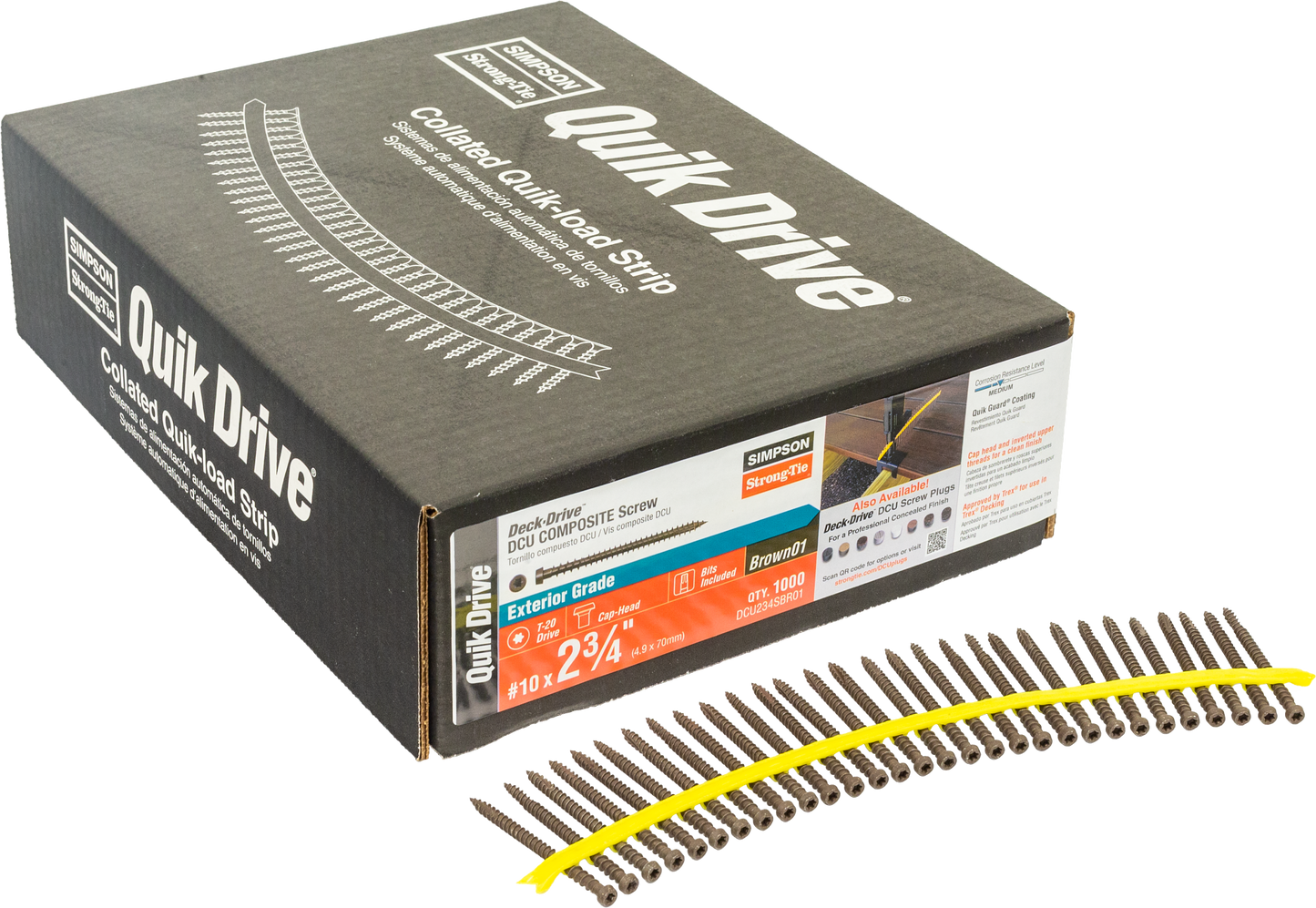 Simpson Strong-Tie DCU234SBR01 Deck-Drive™ DCU COMPOSITE Screw (Collated) — #10 x 2-3/4 in. Quik Guard® Brown 01 (1000-Qty) (Pack of 100)