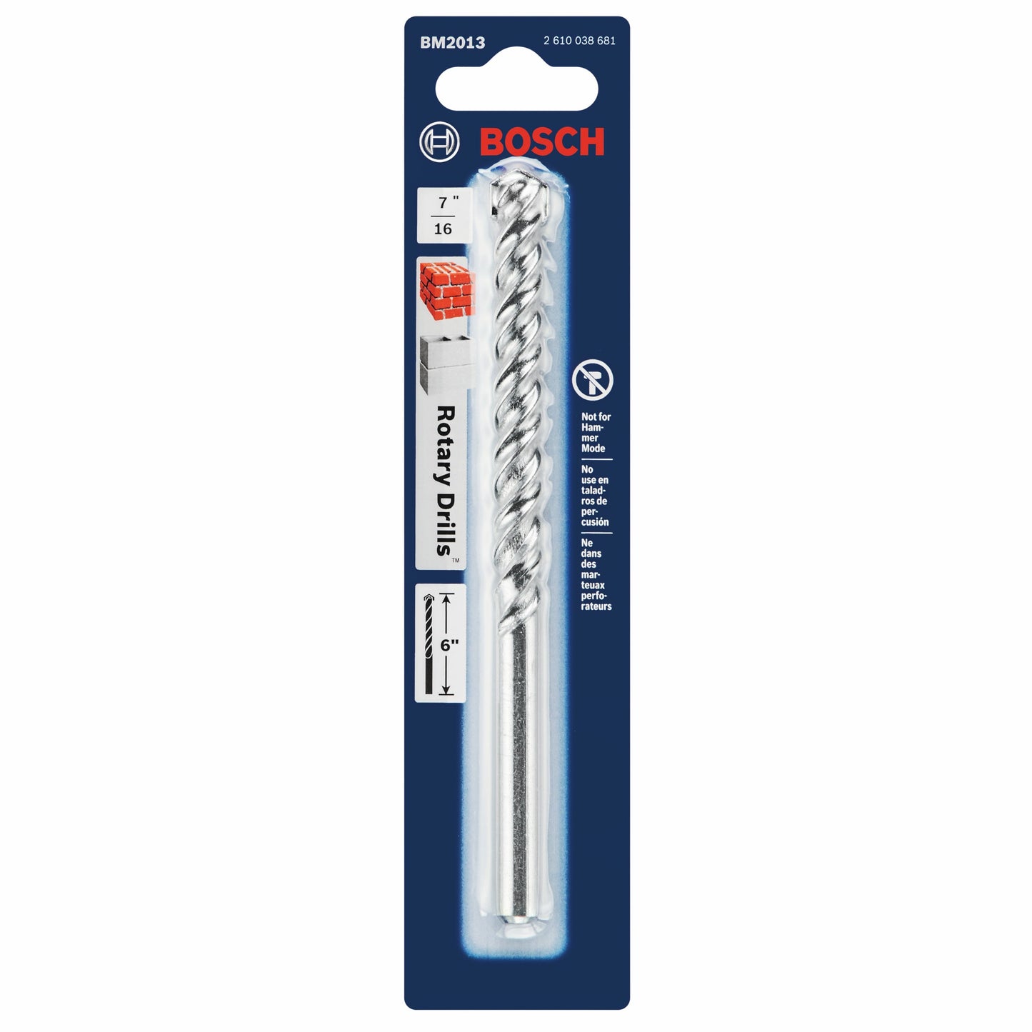Broca rotativa de espiral rápida para mampostería BOSCH BM2013 de 7/16 pulg. x 4 pulg. x 6 pulg.
