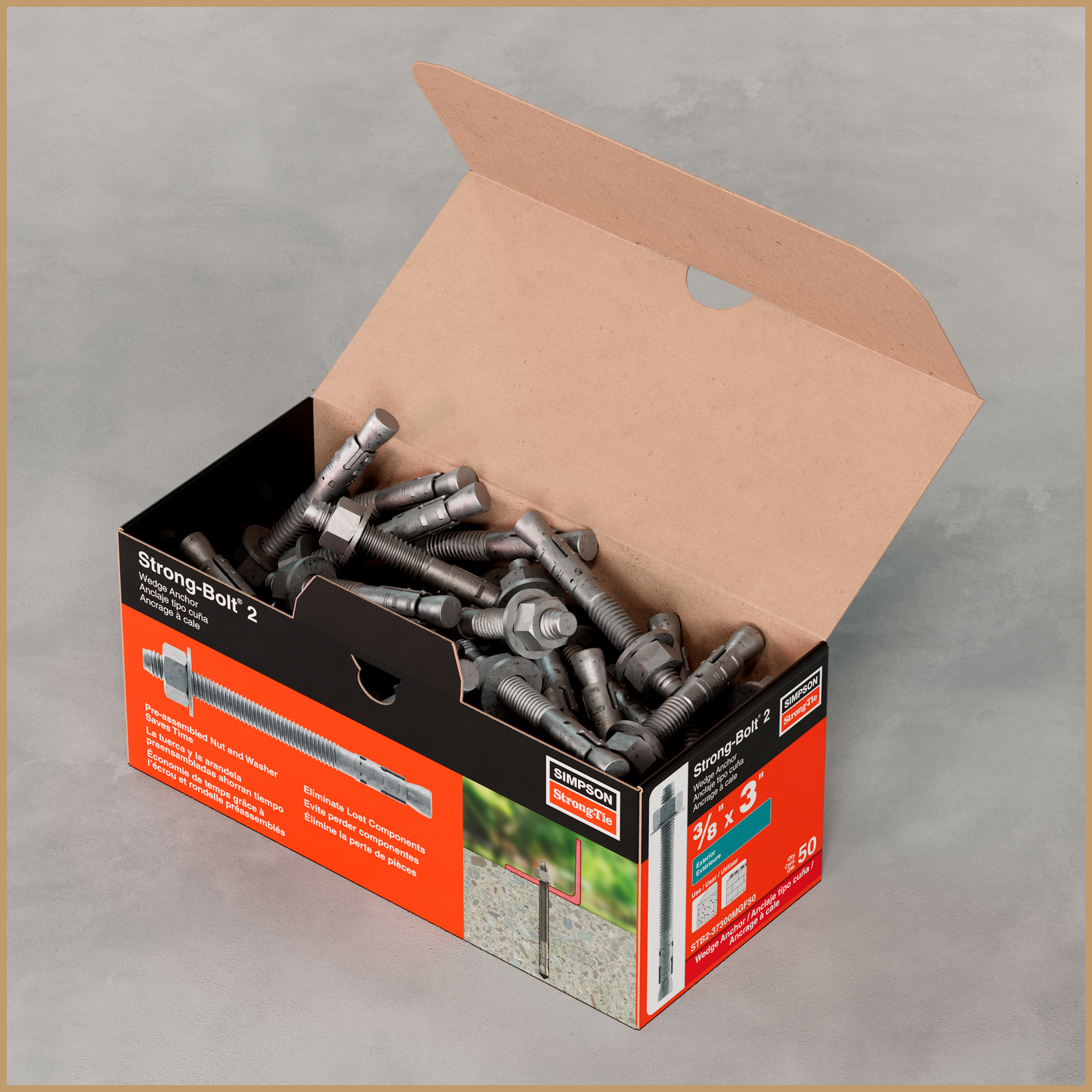 Simpson Strong-Tie STB2-37300MGF50 Strong-Bolt® 2 — 3/8 in. x 3 in. Mechanically Galvanized Wedge Anchor, Fully Assembled (50-Qty) (Pack of 420)