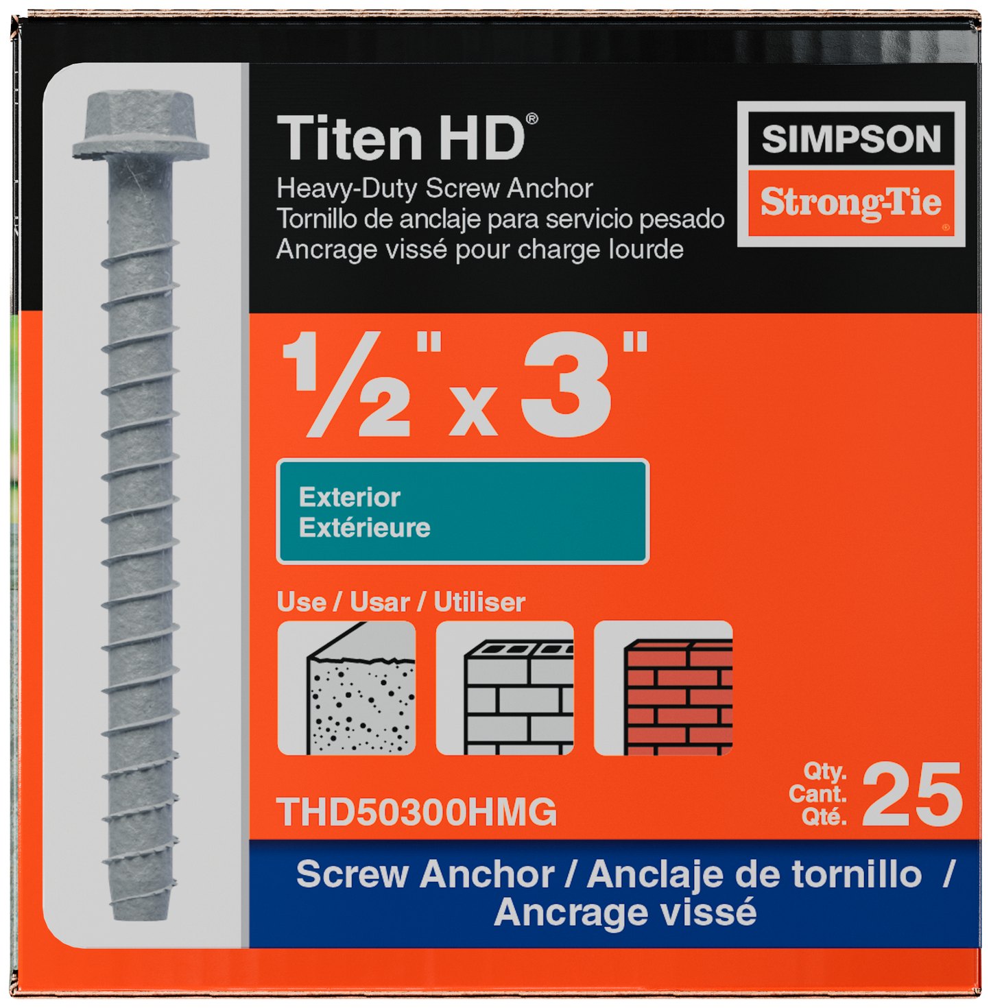 Simpson Strong-Tie THD50300HMG Titen HD® 1/2 in. x 3 in. Mechanically Galvanized Heavy-Duty Screw Anchor (25-Qty)