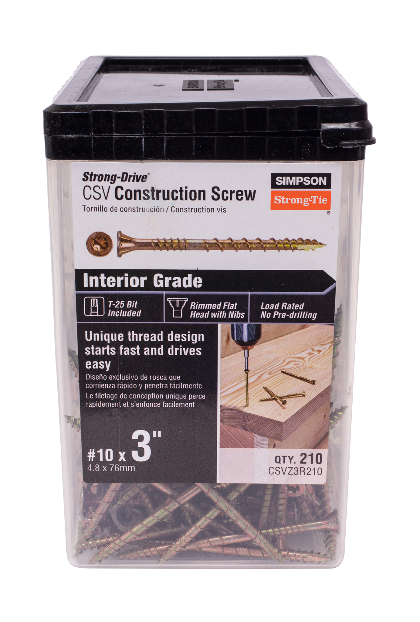 Simpson Strong-Tie CSVZ3R210 Strong-Drive® CSV Construction Screw — #10 x 3 in. T25, Flat Head, Yellow Zinc (210-Qty) (Pack of 3)