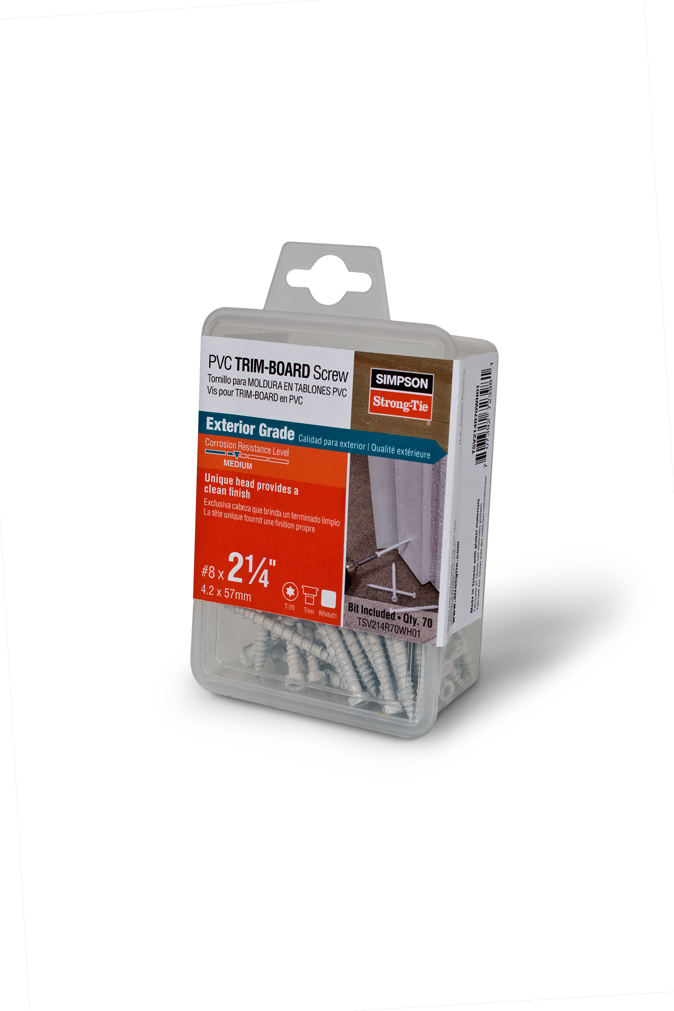 Simpson Strong-Tie TSV214R70WH01 PVC Trim-Board Screw — #8 x 2-1/4 in. T-20 6-Lobe, Exterior-Grade Coating, White (70-Qty) (Pack of 900)
