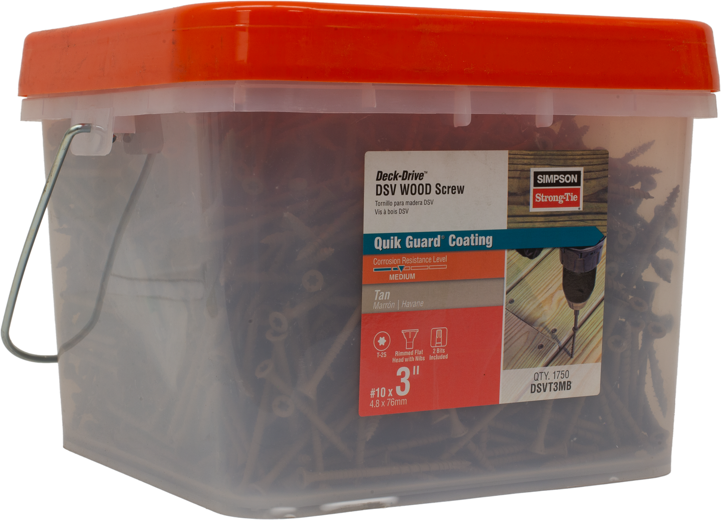 Simpson Strong-Tie DSVT3MB Deck-Drive™ DSV WOOD Screw — #10 x 3 in. T-25, Flat Head, Quik Guard®, Tan (1750-Qty) (Pack of 64)