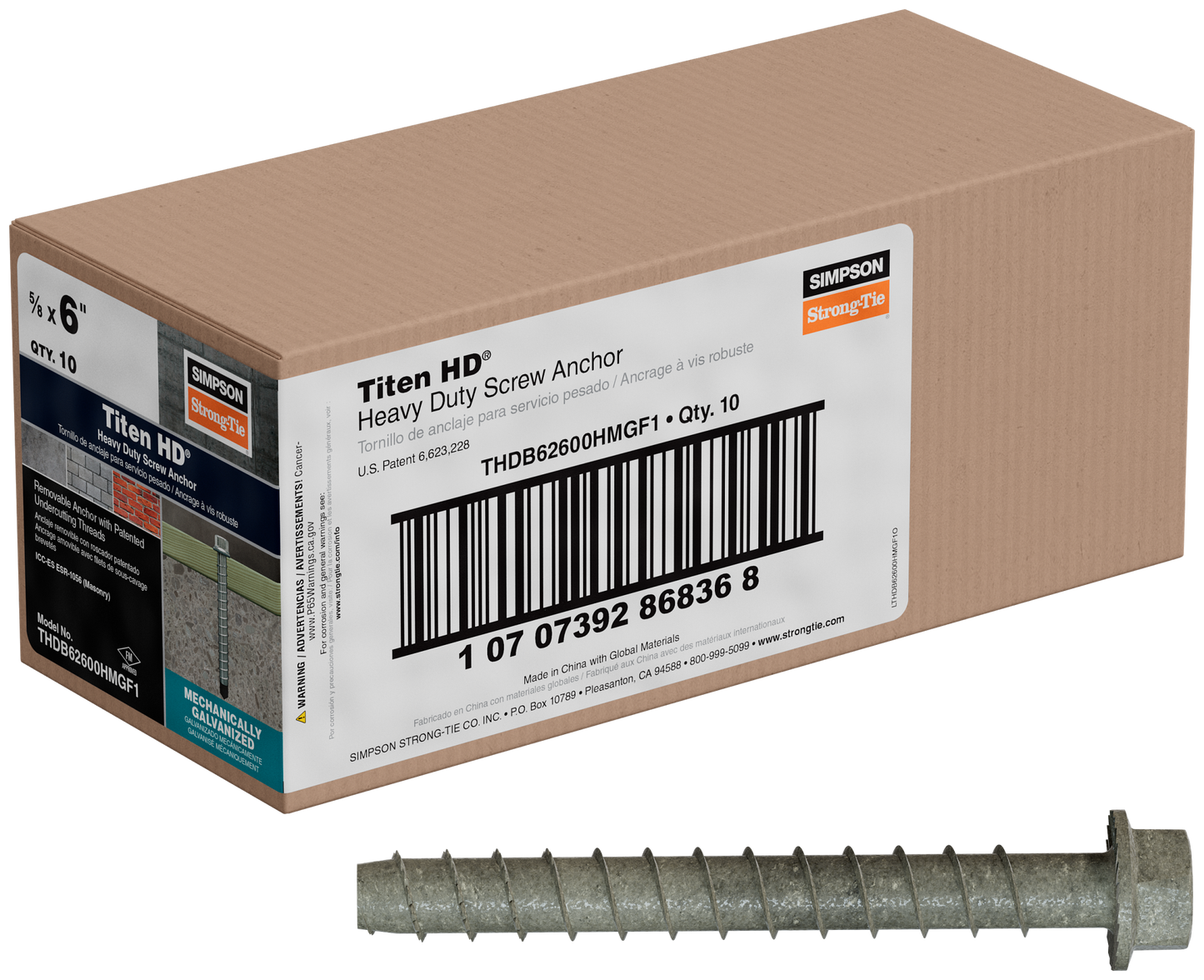 Simpson Strong-Tie THDB62600HMGF1 Titen HD® 5/8 in. x 6 in. Mechanically Galvanized Heavy-Duty Screw Anchor