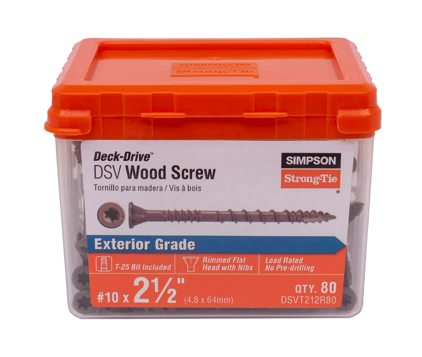 Simpson Strong-Tie DSVT212R80 Deck-Drive™ DSV WOOD Screw — #10 x 2-1/2 in. T25, Flat Head, Quik Guard®, Tan (80-Qty)