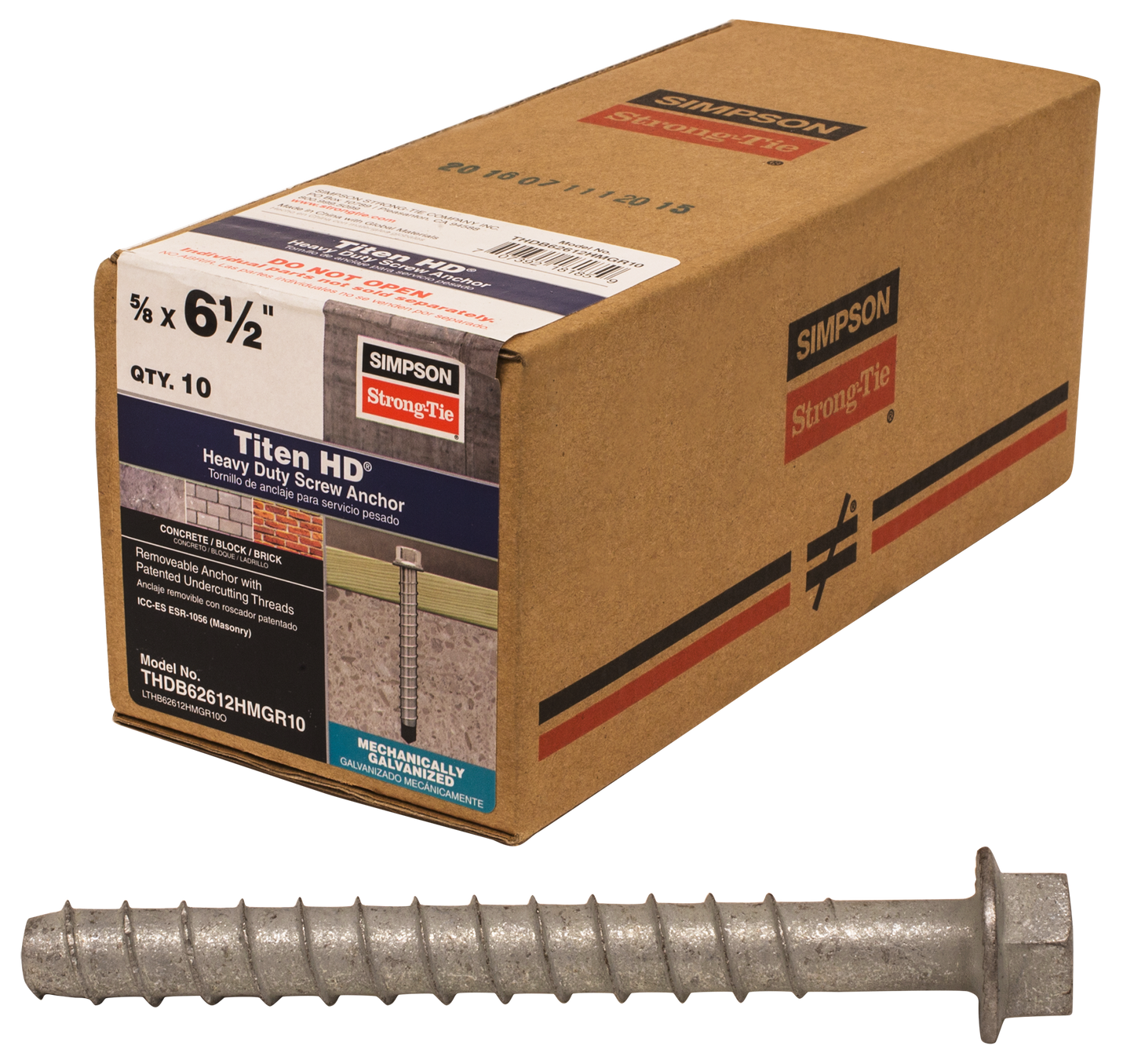 Simpson Strong-Tie THDB62612HMGR10 Titen HD® 5/8 in. x 6-1/2 in. Mechanically Galvanized Heavy-Duty Screw Anchor (10-Qty) (Pack of 315)