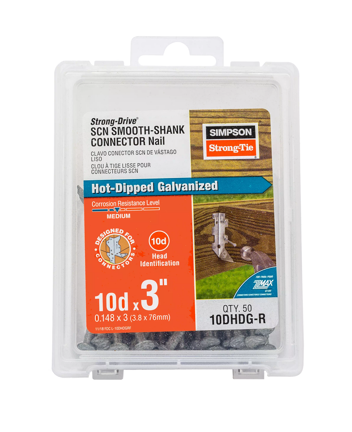 Simpson Strong-Tie 10DHDG-R Strong-Drive® SCN SMOOTH-SHANK CONNECTOR Nail — 3 in. x 0.148 in. HDG (50-Qty) (Pack of 1080)