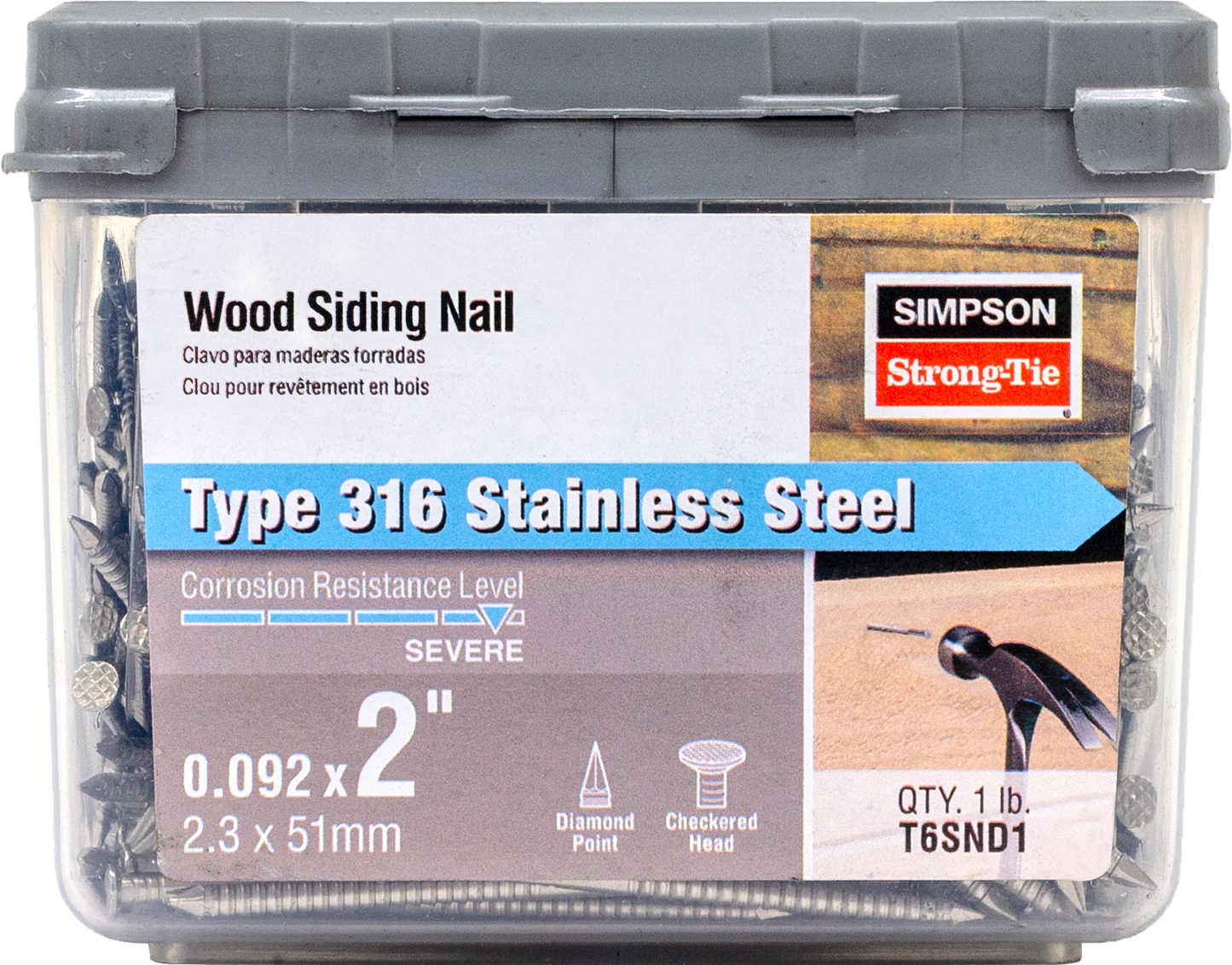 Simpson Strong-Tie T6SND1 Wood Siding Nail — 2 in. x .092 in. Type 316 Stainless Steel (1 lb.)