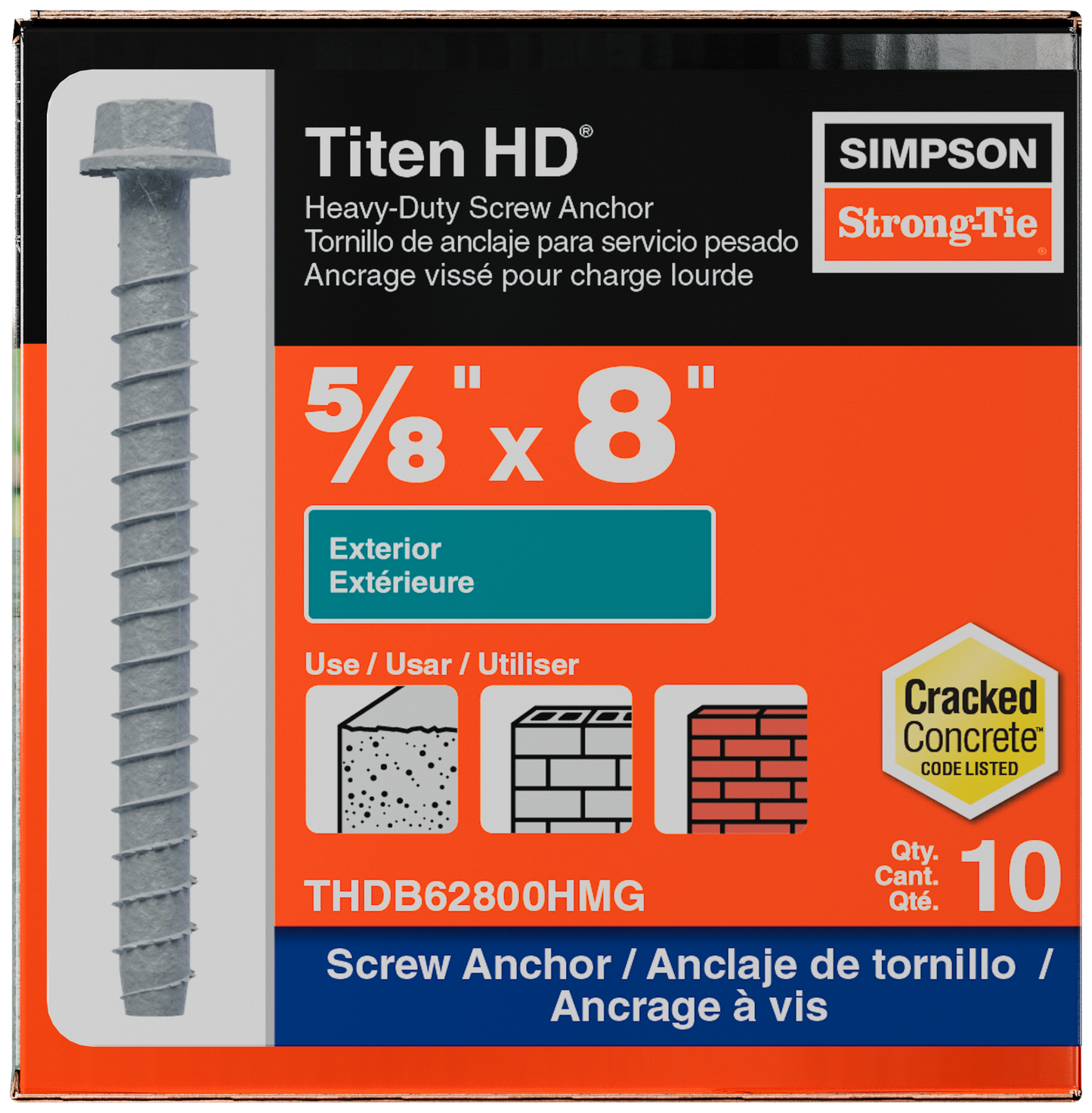 Simpson Strong-Tie THDB62800HMG Titen HD® 5/8 in. x 8 in. Mechanically Galvanized Heavy-Duty Screw Anchor (10-Qty) (Pack of 216)