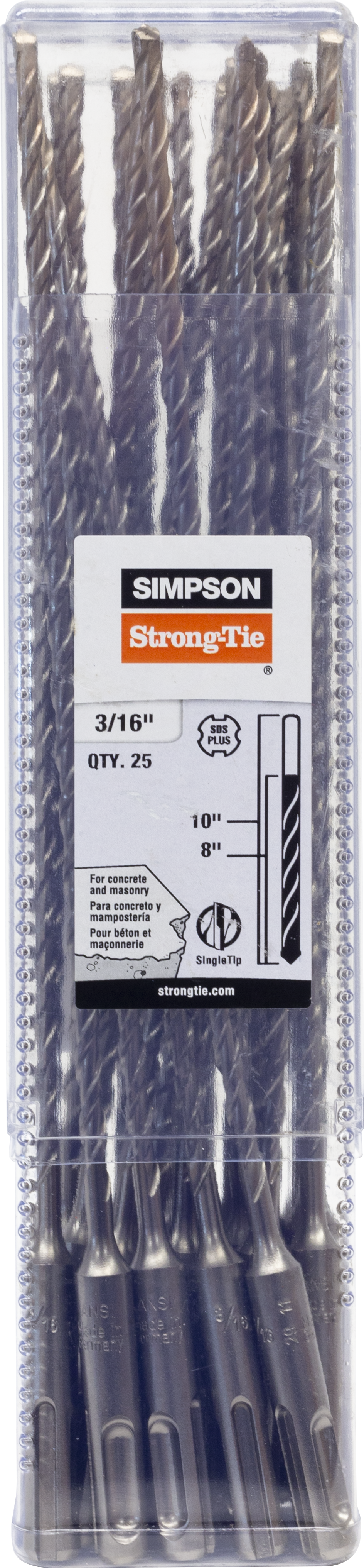 Simpson Strong-Tie MDPL01810-R25 3/16 in. x 10 in. SDS-plus® Shank Drill Bit (25-Qty)