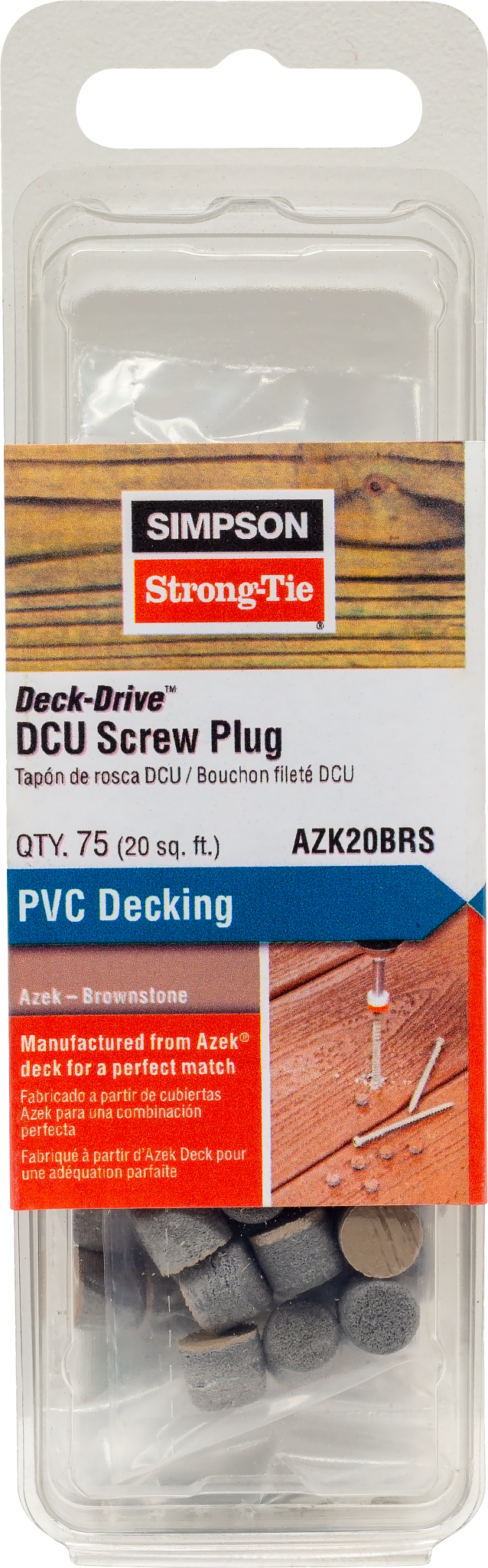 Simpson Strong-Tie AZK20BRS Deck-Drive™ DCU Screw Plug — Azek Brownstone (75-Qty) (Pack of 3240)