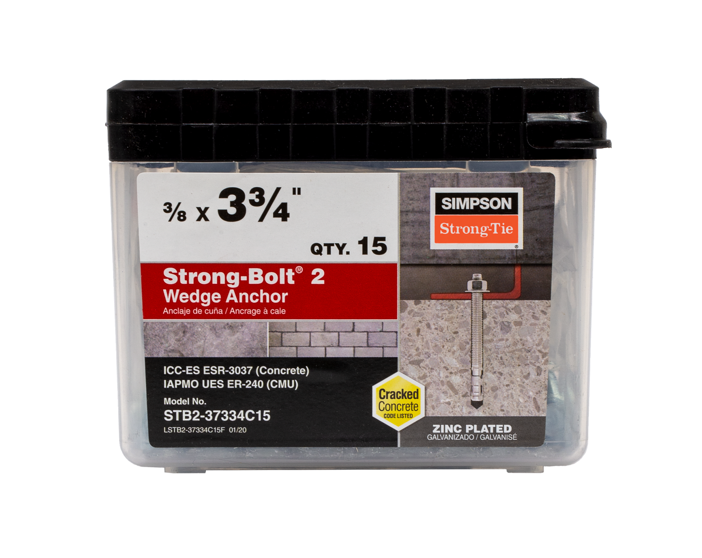 Simpson Strong-Tie STB2-37334C15 Strong-Bolt® 2 — 3/8 in. x 3-3/4 in. Wedge Anchor (15-Qty) (Pack of 4)