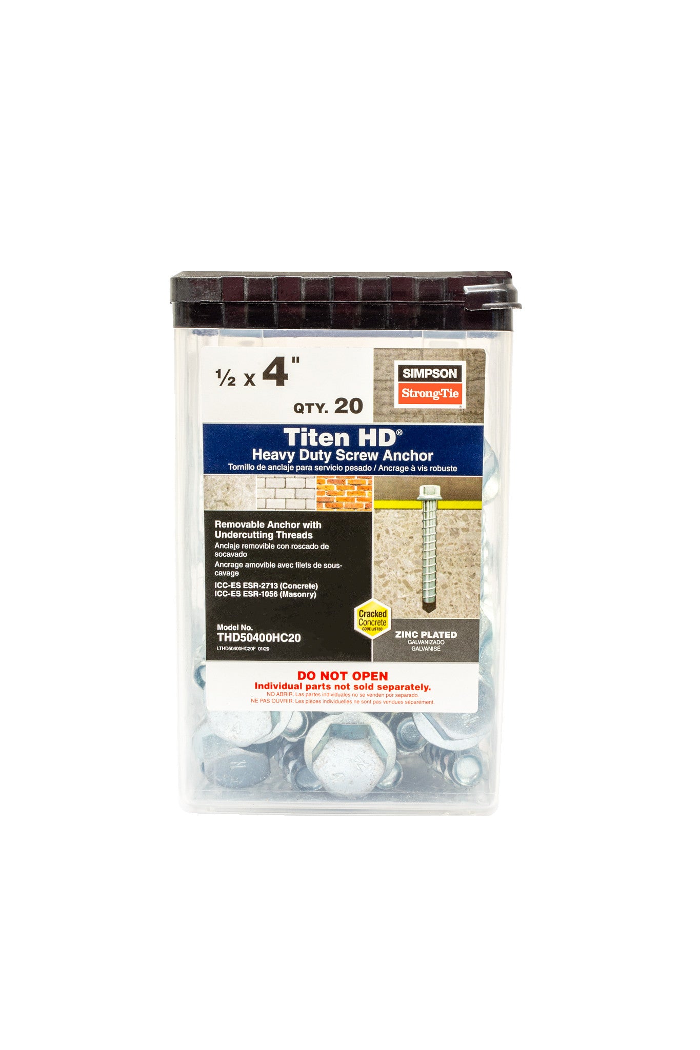 Simpson Strong-Tie THD50400HC20 Titen HD® 1/2 in. x 4 in. Heavy-Duty Screw Anchor (20-Qty) (Pack of 3)