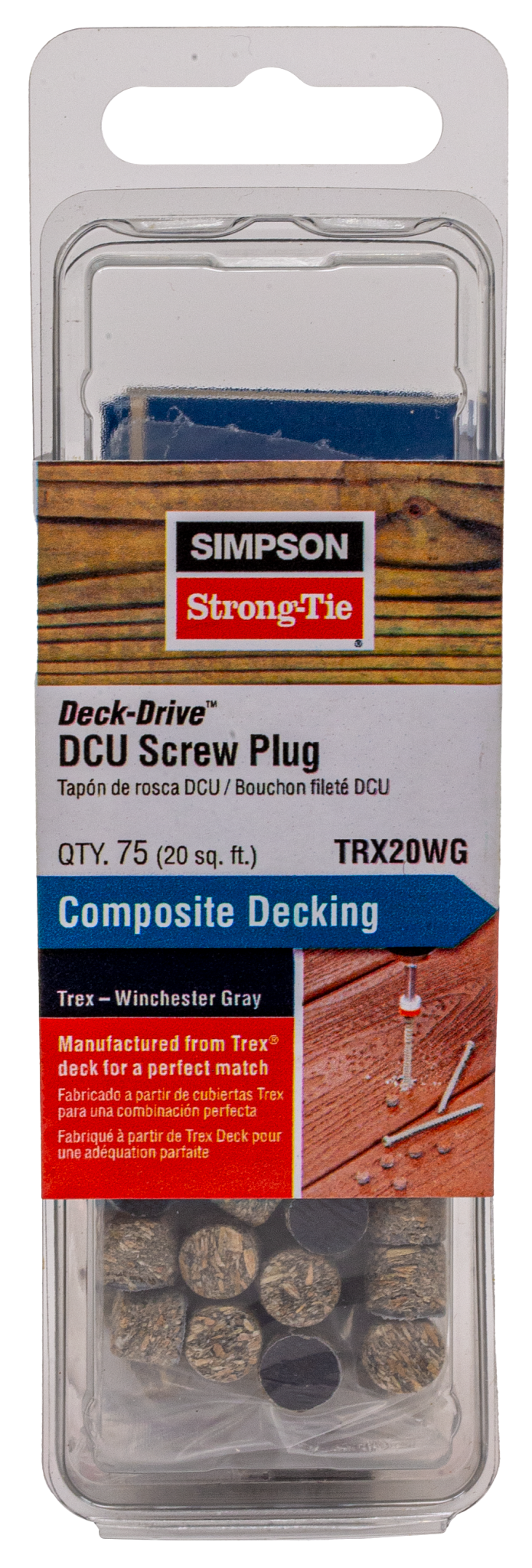 Simpson Strong-Tie TRX20WG Deck-Drive™ DCU Screw Plug — Trex Winchester Gray (75-Qty) (Pack of 5)