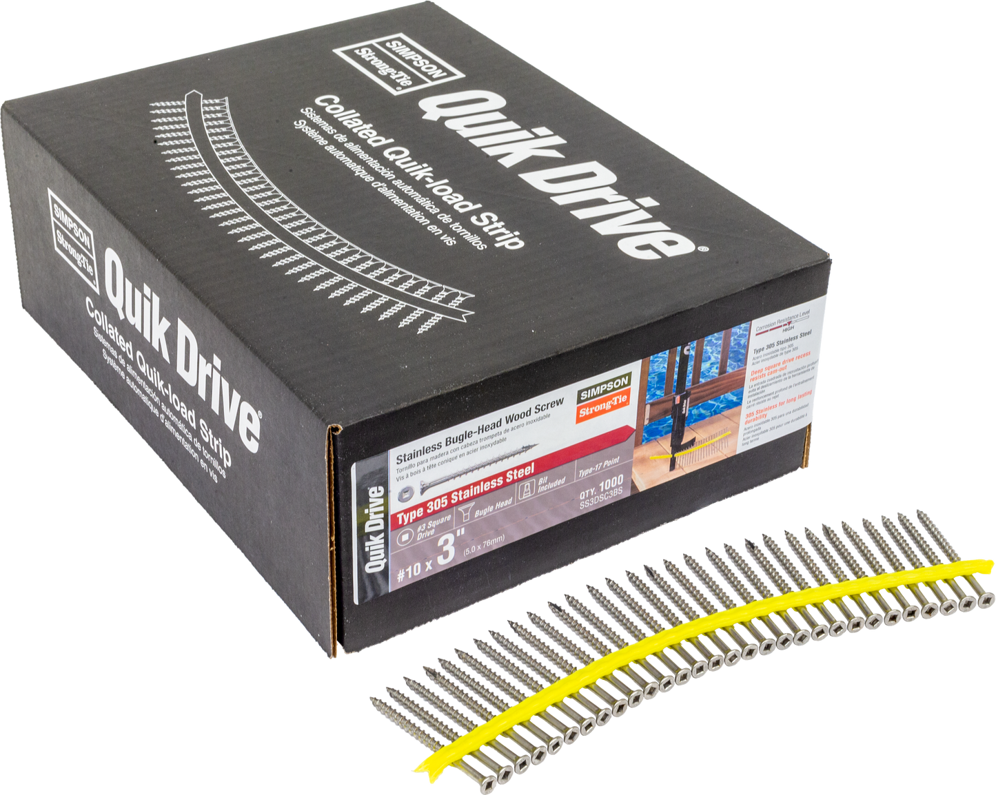Simpson Strong-Tie SS3DSC3BS Bugle-Head Wood Screw (Collated) — #10 x 3 in. #3 Square Drive, Type 305 (1000-Qty)