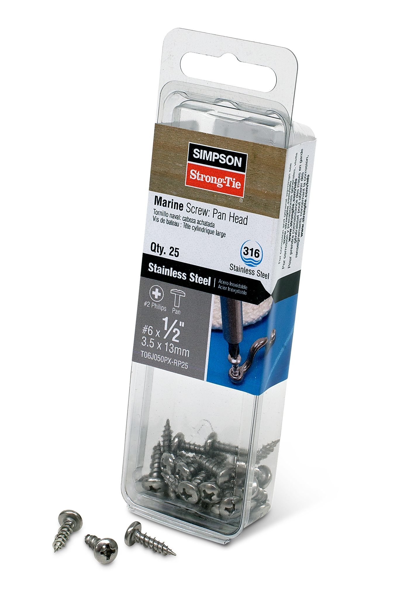 Simpson Strong-Tie T06J050PX-RP25 Marine Screw, Pan Head — #6 x 1/2 in. #2 Phillips Drive, Type 316 (25-Qty) (Pack of 3240)