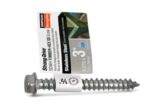 Simpson Strong-Tie SDWH27300SS-R100 Strong-Drive® SDWH™ TIMBER-HEX SS Screw — 0.275 in. x 3 in. 1/2 Hex, Type 316 (100-Qty)