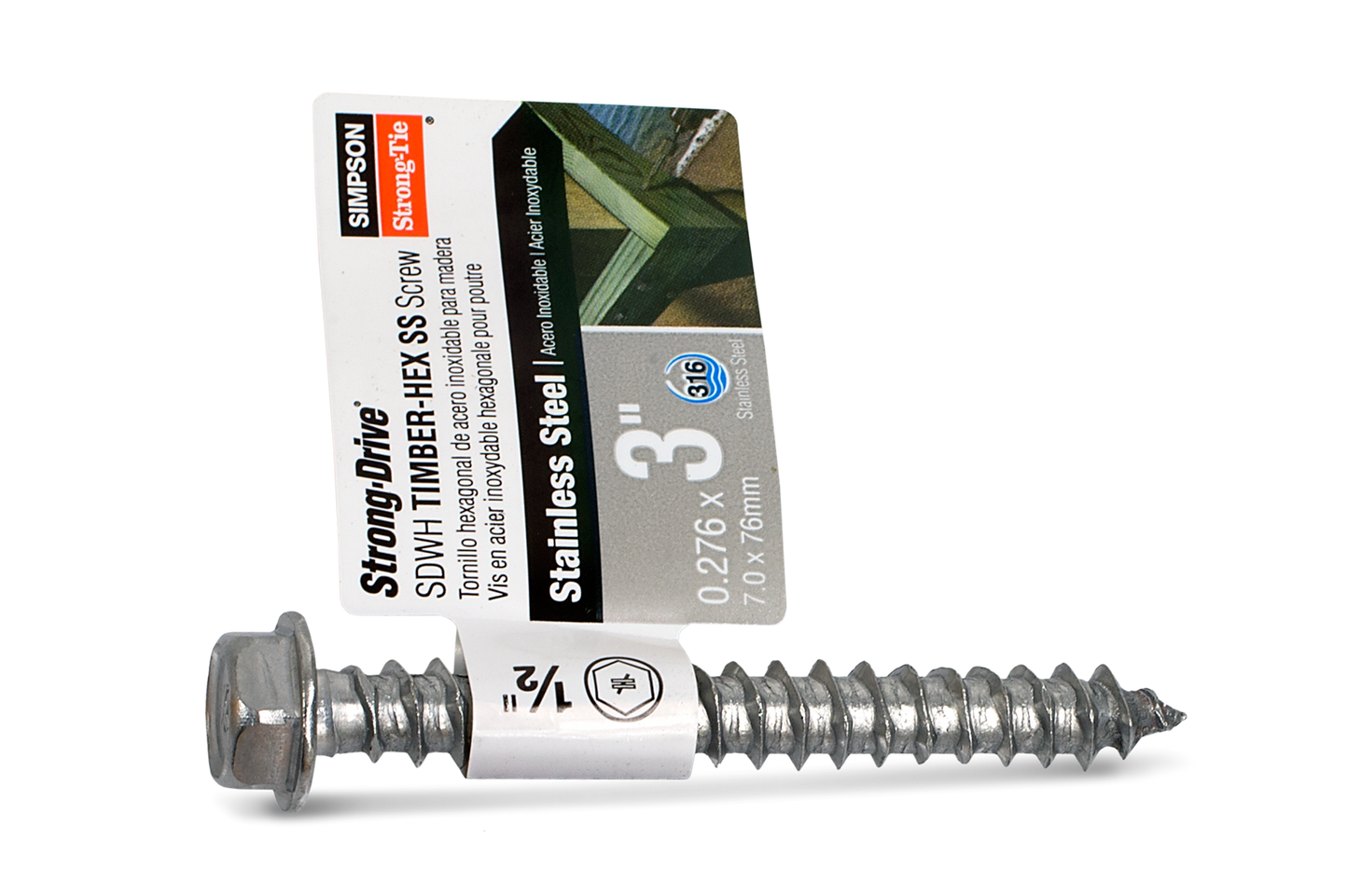 Simpson Strong-Tie SDWH27300SS-R10 Strong-Drive® SDWH™ TIMBER-HEX SS Screw — 0.275 in. x 3 in. 1/2 Hex, Type 316 (10-Qty)