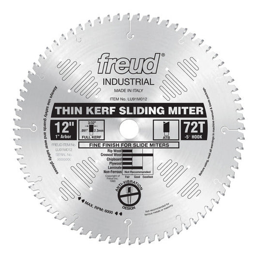Freud 008925005469 12" x 72T Thin Kerf Sliding Compound Miter Saw Blade