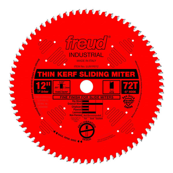 Freud 008925019084 12" x 72T Thin Kerf Sliding Compound Miter Saw Blade