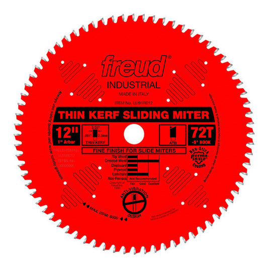 Freud 008925019084 12" x 72T Thin Kerf Sliding Compound Miter Saw Blade